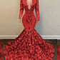 Mermaid / Trumpet Sparkle Evening Dress Sexy Engagement Formal Floral Wedding Dress V Neck Long Sleeve Chapel Train Sequined