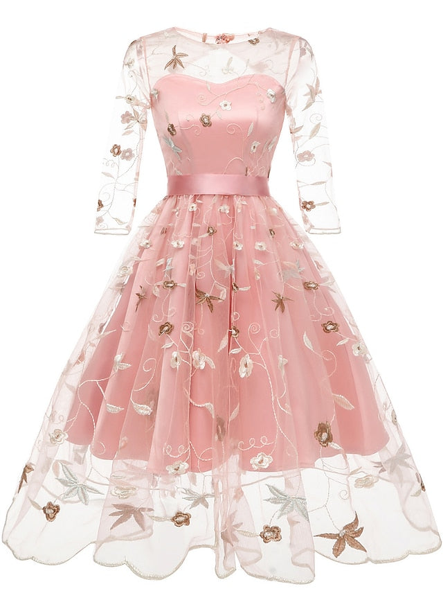 A-Line/Princess Off-The-Shoulder Knee Length Half Sleeves Party Dresses With Embroidery Appliques Short