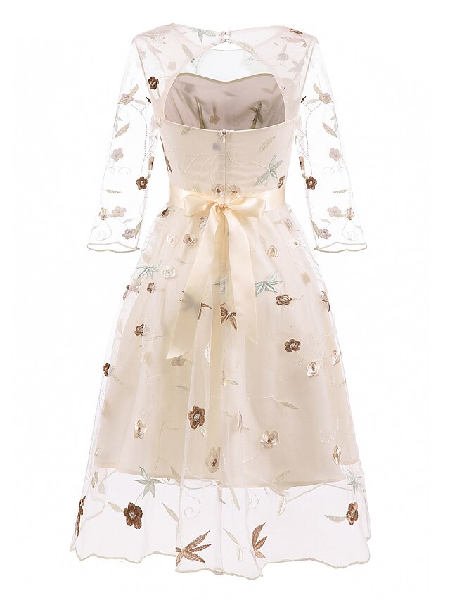 A-Line/Princess Off-The-Shoulder Knee Length Half Sleeves Party Dresses With Embroidery Appliques Short