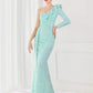 Mermaid / Trumpet Evening Gown Elegant Dress Wedding Guest Floor Length Long Sleeve One Shoulder Sequined V Back