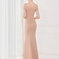 Mermaid / Trumpet Elegant Sexy Wedding Guest Formal Evening Dress Off Shoulder V Back Short Sleeve Floor Length Satin