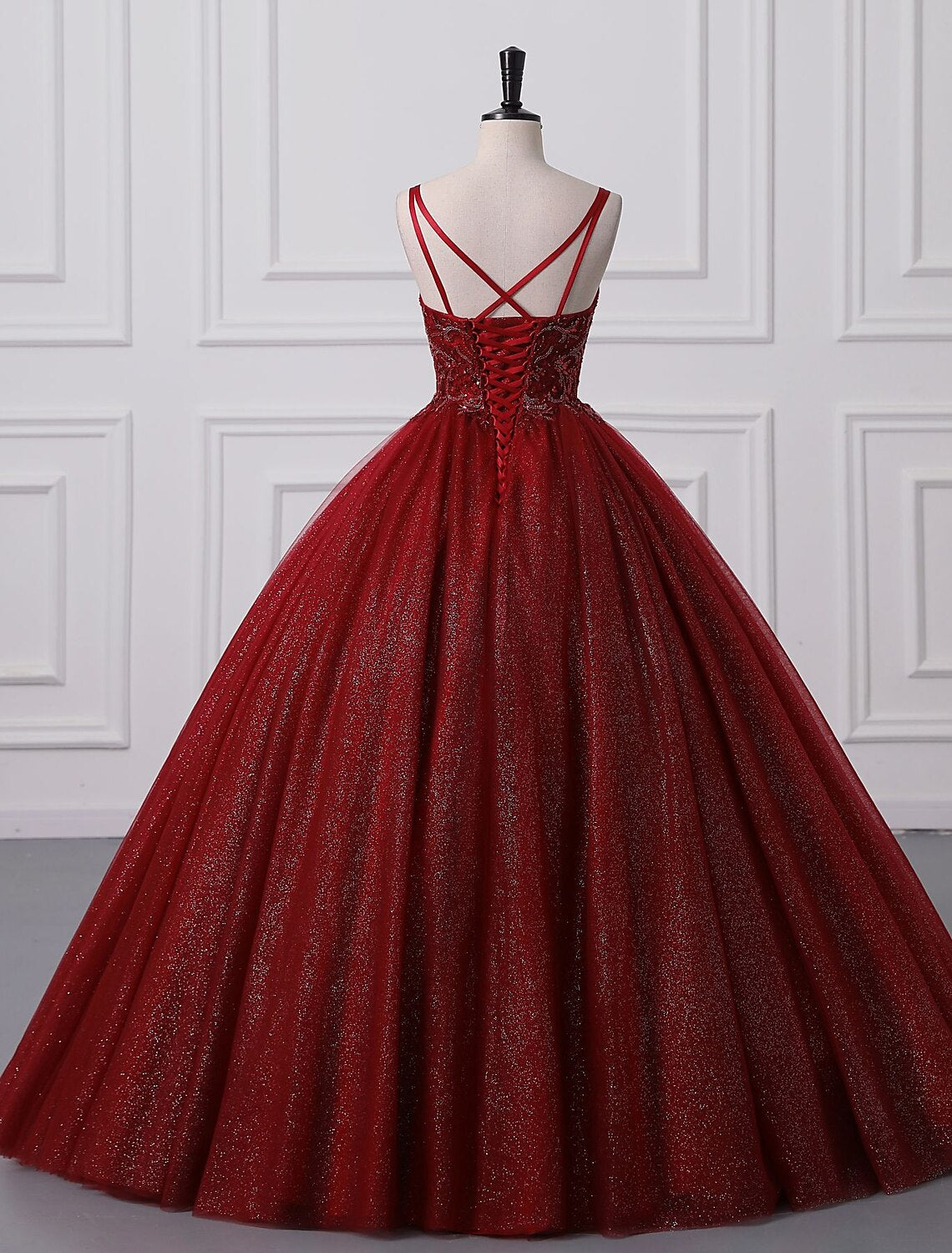 Ball Gown Prom Dresses Princess Dress Graduation Quinceanera Floor Length Sleeveless Spaghetti Strap Lace with Beading