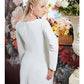 A-Line Evening Gown Sparkle Dress Engagement Floor Length Long Sleeve Jewel Neck Stretch Fabric with Crystals