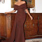 Mermaid / Trumpet Evening Gown Maxi Dress Formal Floor Length Short Sleeve Off Shoulder Satin