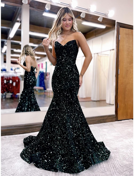 Mermaid / Trumpet Prom Dresses Sparkle & Shine Dress Formal Sweep / Brush Train Sleeveless Sweetheart Sequined Backless