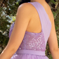 A-Line Party Dresses Sparkle & Shine Dress Wedding Party Sweep / Brush Train Sleeveless One Shoulder Tulle with Pearls