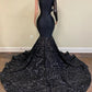 Mermaid / Trumpet Evening Gown Floral Dress Formal Chapel Train Long Sleeve One Shoulder African American Sequined