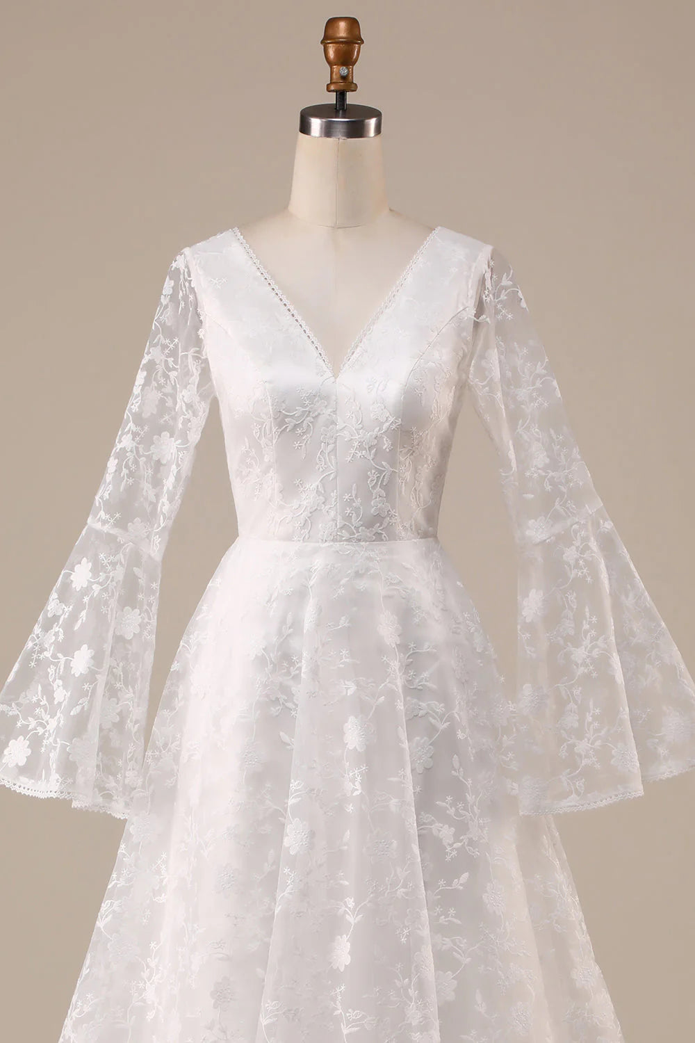 A-Line Wedding Dress Lace Flare Sleeves Beautiful