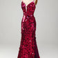 Mermaid Spaghetti Straps Sequins Long Prom Dress with Slit Sparkly 