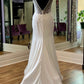 White Appliques Sheer Straps Open Back Mermaid Long Wedding Dress V-neck