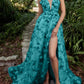 A-Line/Princess V-Neck Sleeveless Long Prom Dresses With Split Side Sexy