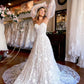 A-Line Train Lace Wedding Dress With Detachable Sleeves Off Shoulder Sexy