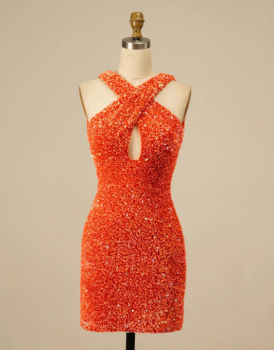 Homecoming Dress Halter Backless Sequins Sexy Short Sparkly 