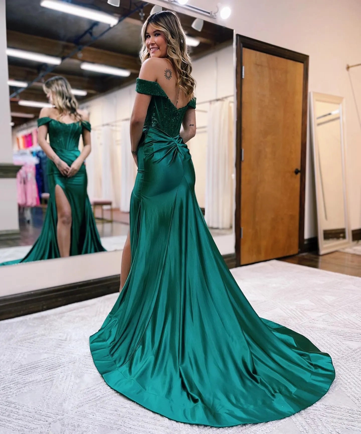 Mermaid Off The Shoulder Court Long Prom Dress With Split Charming Evening Party Dress