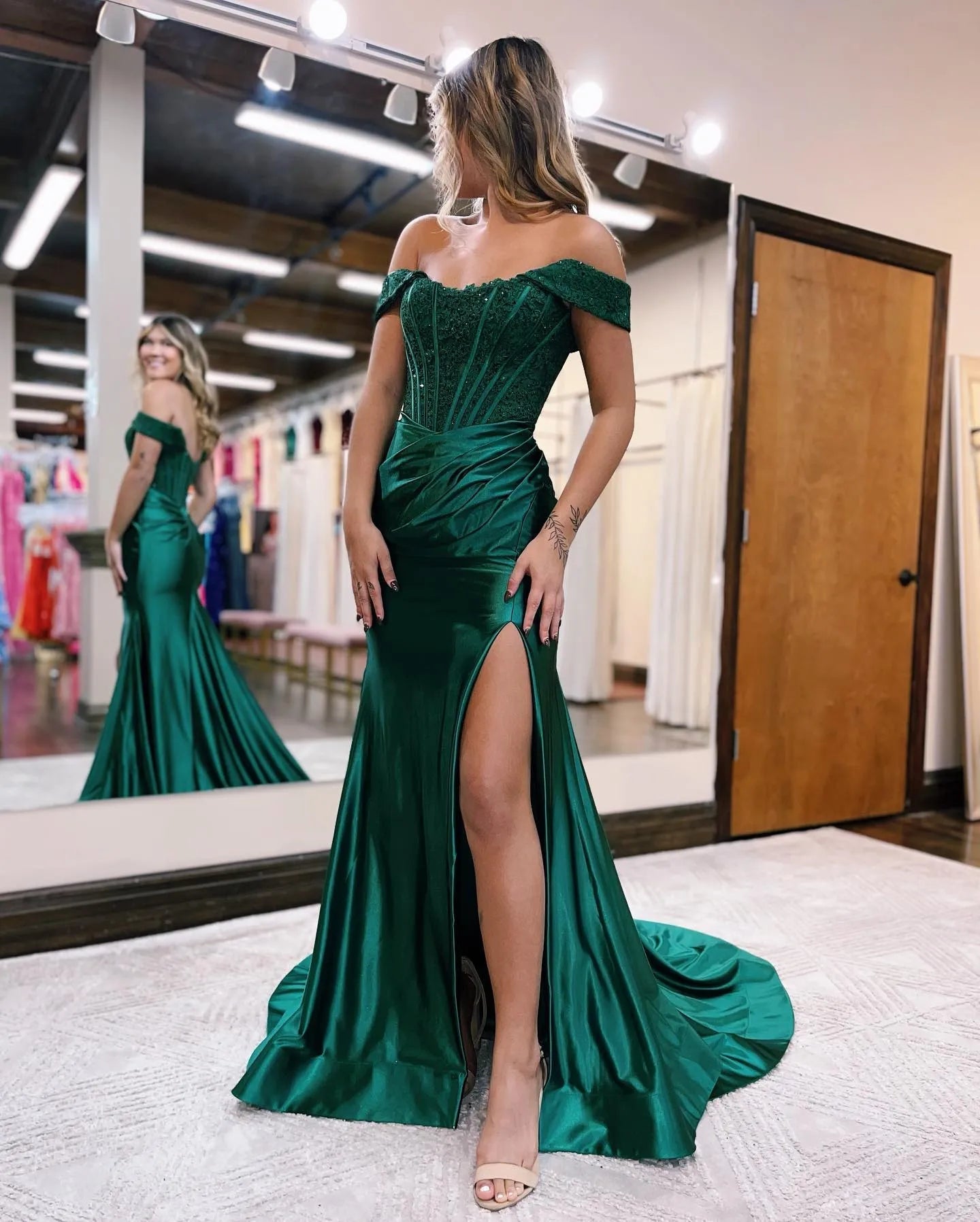 Mermaid Off The Shoulder Court Long Prom Dress With Split Charming Evening Party Dress