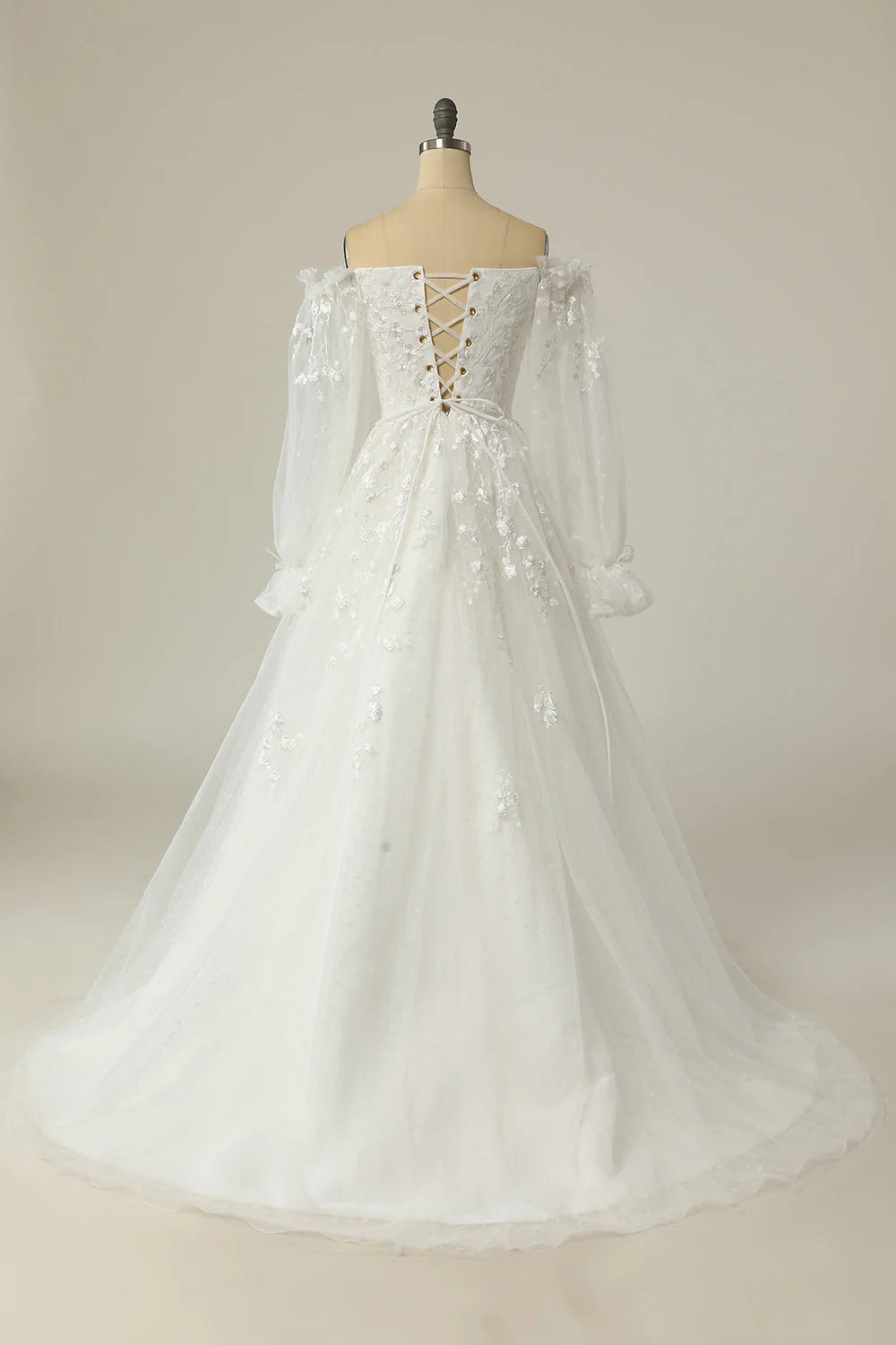A Line Off the Shoulder Wedding Dress with Appliques Beautiful
