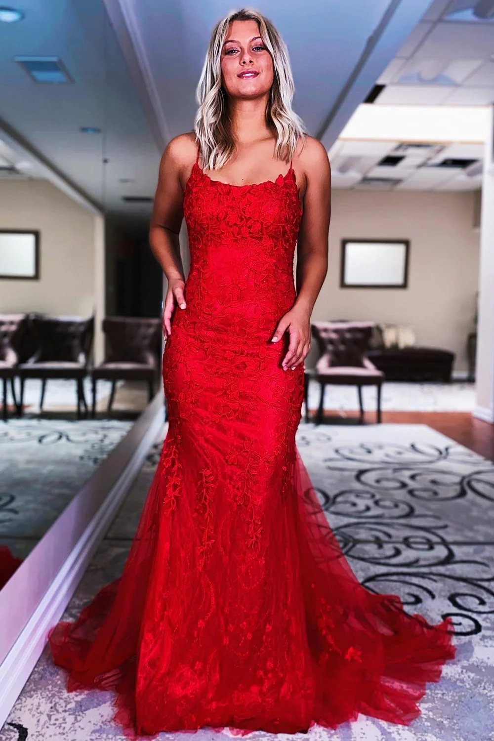 A-Line Mermaid Blue Long Prom Dress Backless Evening Dress