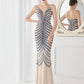 Mermaid / Trumpet Evening Gown Elegant Dress Wedding Guest Floor Length Sleeveless Spaghetti Strap Sequined V Back