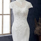 White Appliques High Collar Cutout Mermaid Wedding Dress Long