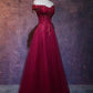 Beautiful Wine Red Tulle Sweetheart Long Prom Dress A-line Party Dress Elegant Evening Dress