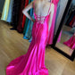 Red Mermaid Backless Prom Dresses Long Evening Dresses With Slit
