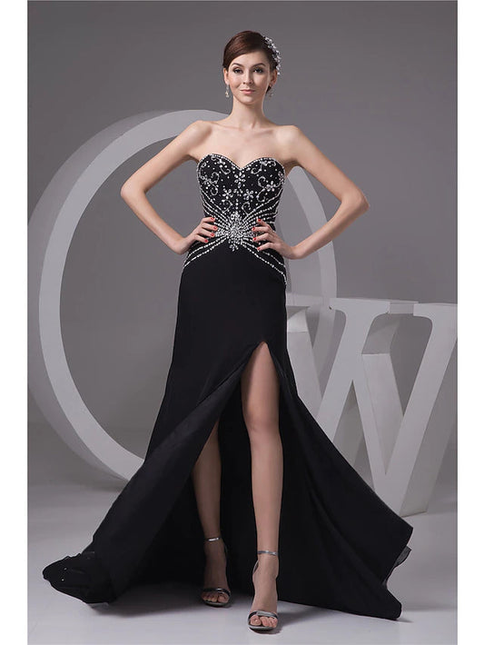 Mermaid / Trumpet Evening Gown Sexy Dress Formal Evening Court Train Sleeveless Sweetheart Chiffon with Beading