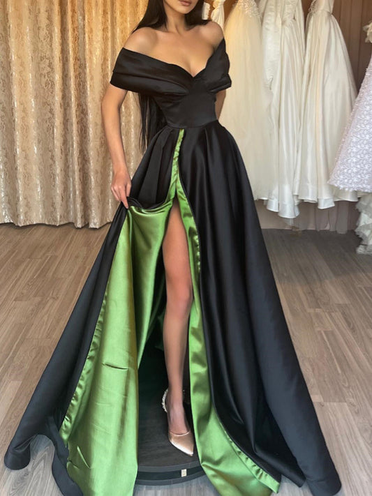 A-Line/Princess Off-The-Shoulder Floor-Length Prom Dresses Sexy