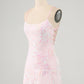 Pink Bodycon Spaghetti Straps Homecoming Dress with Criss Cross Back Sexy