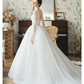 Ball Gown Wedding Dresses V Neck Chapel Train Tulle Long Sleeve Formal with Pleats