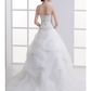 A-Line Wedding Dresses Strapless Court Train Organza Satin Strapless with Pick Up Skirt Ruched