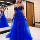 A line Off The Shoulder With Appliques Prom Dress Sexy Long