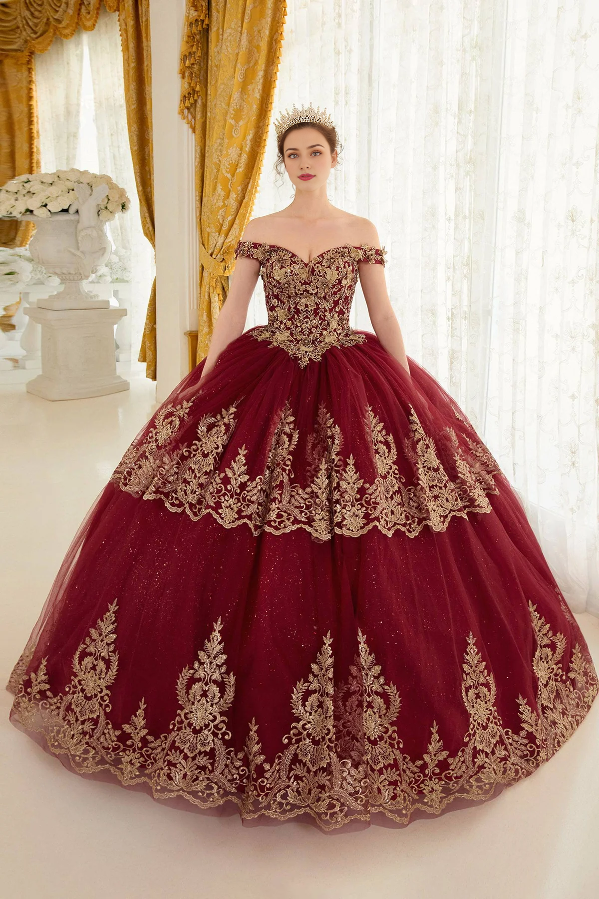Layered Lace Quince Ball Gown Off Shoulder Beautiful Quinceanera Dress