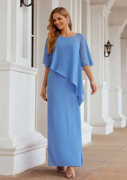 Sleeveless Scoop Neck Ankle-Length Chiffon Mother of the Bride Dress Pure Color