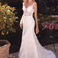 Stunning Wedding Gown with Deep Neckline and Floral Accents Off Shoulder