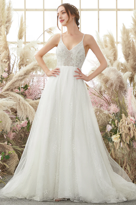 V neck Blackless Wedding Dress Sexy Long Beautiful
