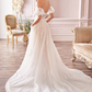 Off Shoulder Floral Lace Wedding Gown with Flowing Train Wedding Dresses