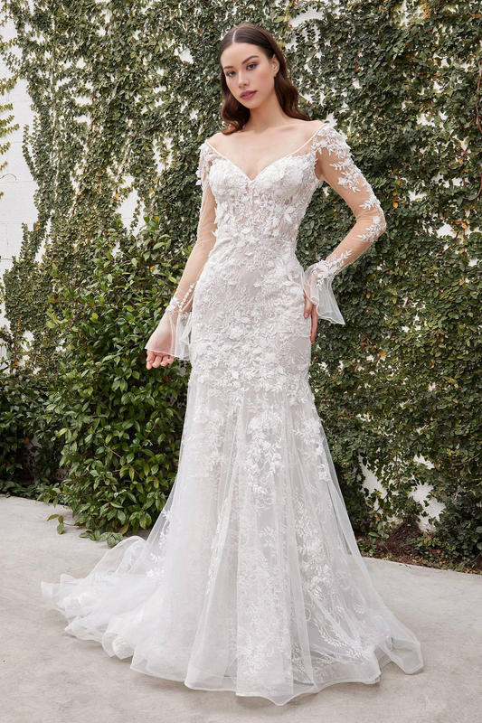 Stunning Sheer & Lace Long Sleeve Mermaid Wedding Dress Sexy Beautiful
