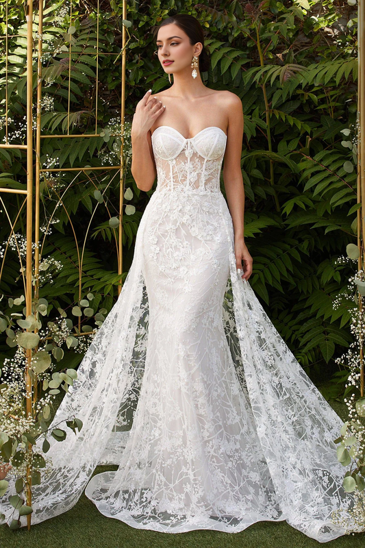 Stunning Corset-Wired Mermaid Wedding Gown w Lace Train Off Shoulder