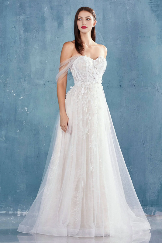 Flowing Floral Lace Wedding Dress Off Shoulder Long Beautiful