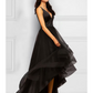 A-Line Cocktail Dresses Elegant Dress Party Wear Asymmetrical Sleeveless V Neck Organza with Rhinestone