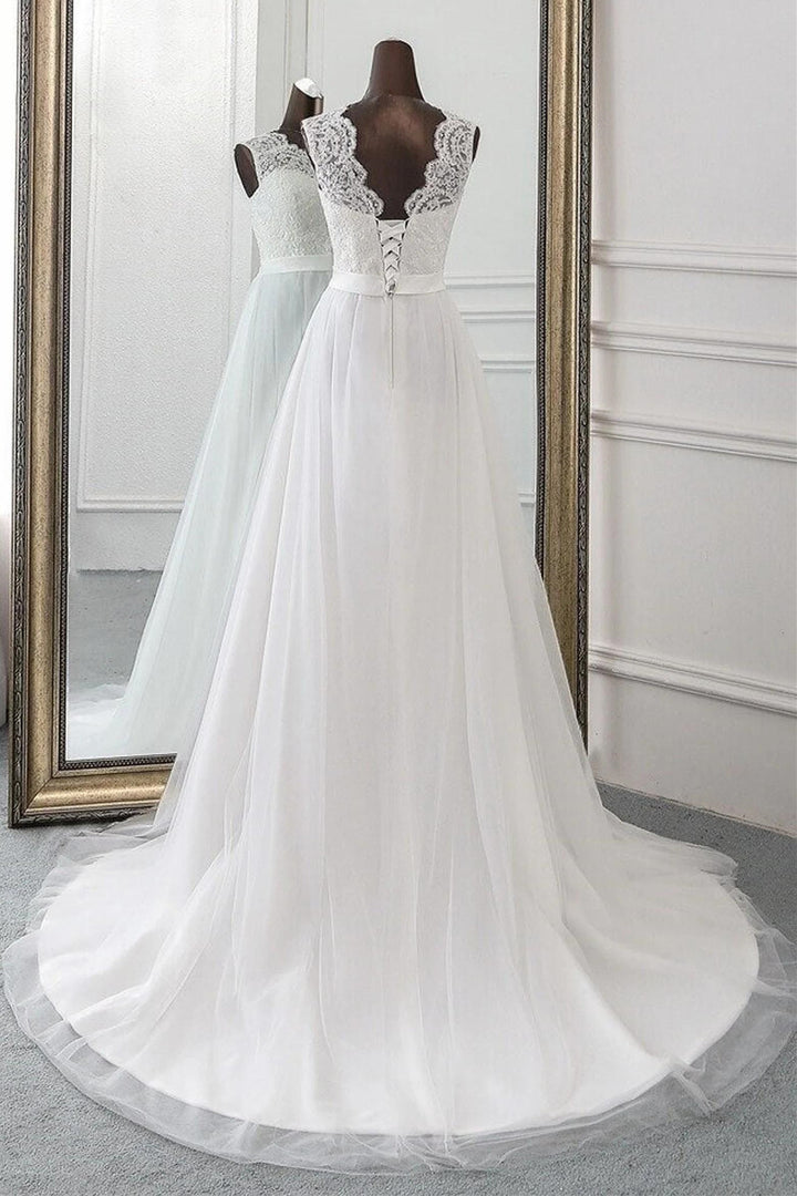 White Sweetheart Lace Up Sleeveless Long Wedding Dress Beautiful