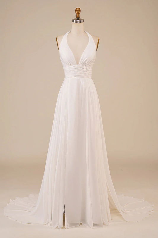 A-Line Sweep Train Wedding Dress with Slit Sexy