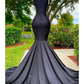 Mermaid / Trumpet Evening Gown Floral Dress Formal Court Train Sleeveless Jewel Neck African American Satin