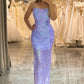 Light Purple Spaghetti Straps Sparkly Sequin Backless Prom Dress Beautiful Long