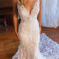 Mermaid Spaghetti Straps Back Wedding Dress V-neck Sexy Long