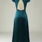 Satin V-Neck Long Prom Dress Pure Color