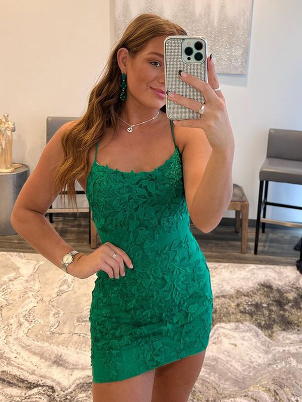 Sheath Spaghetti Straps Lace Homecoming Dress Sexy