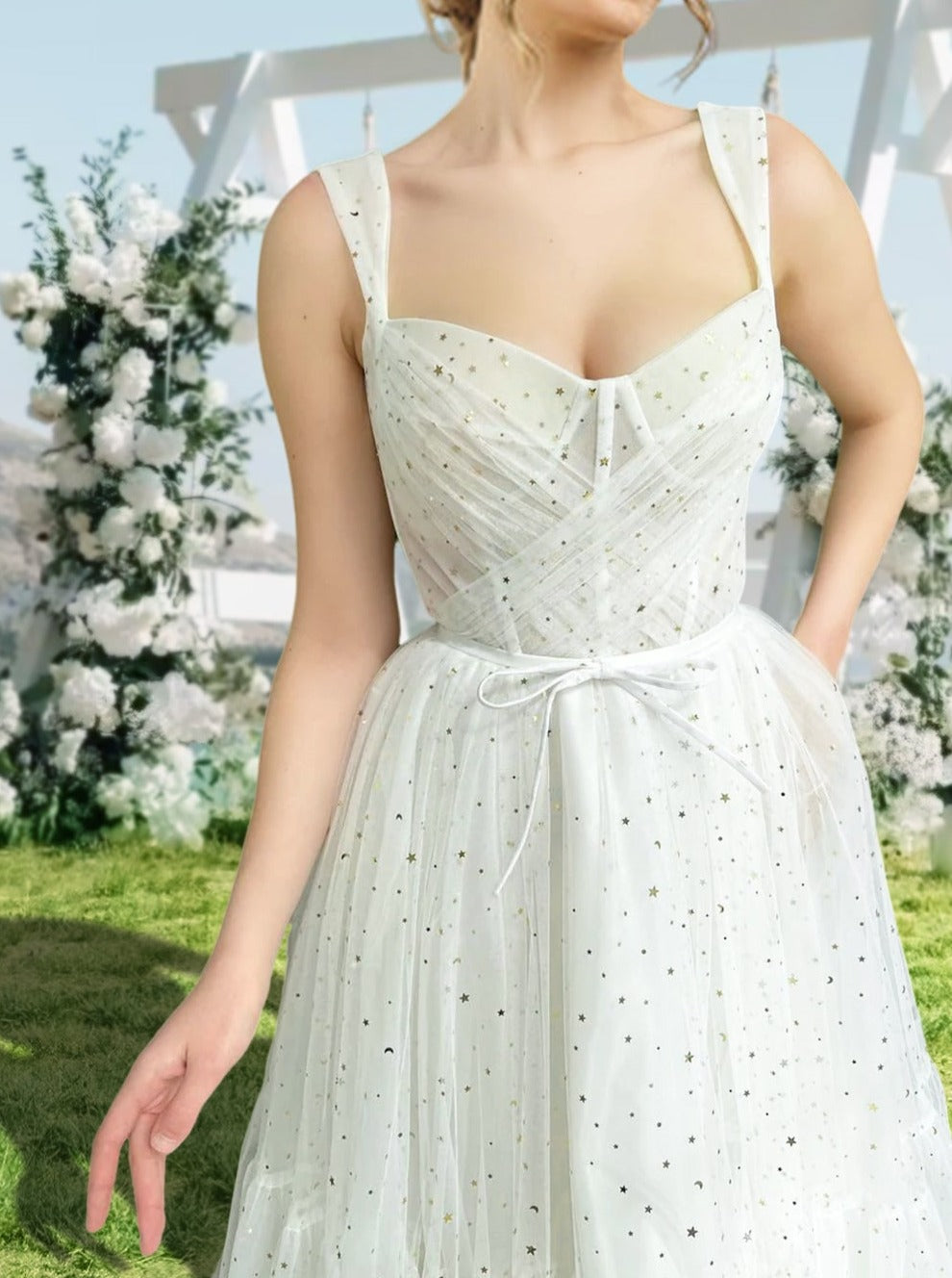 A-Line/Princess Straps Sleeveless Long Formal Prom Dresses With Spot Sexy