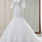 White Lace Off-the-Shoulder Half Sleeve Trumpet Wedding Dress Long