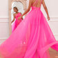 Hot Pink Detchable Train Prom Dress Sparkly Evening Dresses